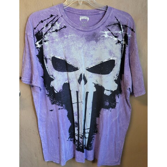 Marvel Extreme THE PUNISHER Skull Logo Splatter Effect Purple T-Shirt‎ Men's XL - Picture 1 of 7